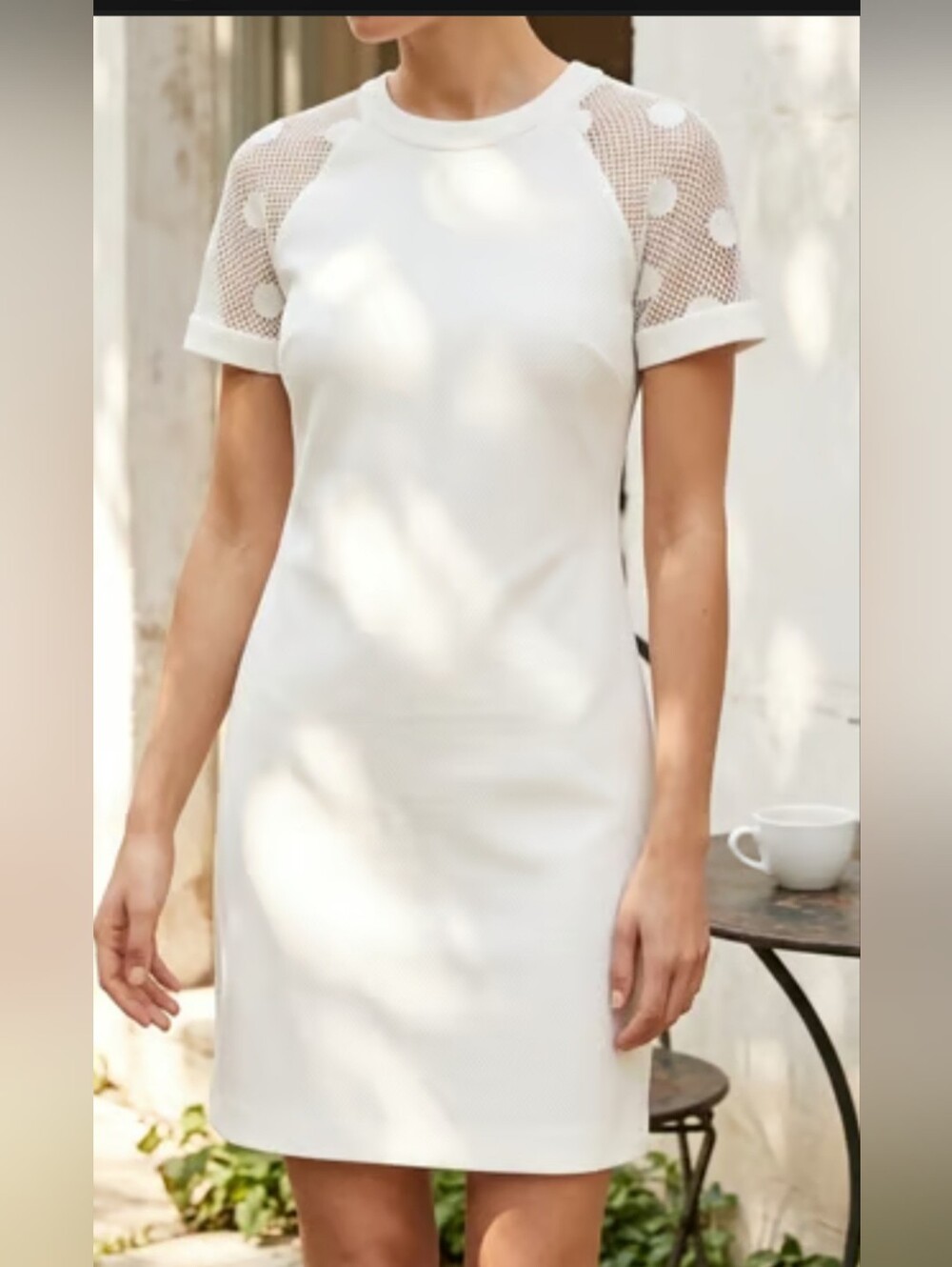 Badgley Mischka White Mesh Sleeve Shift Dress
